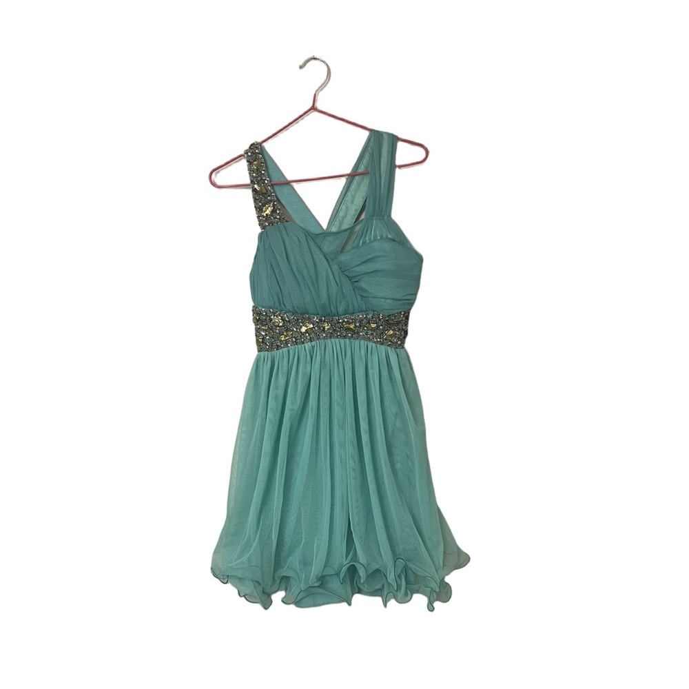 La Donatella Elegant Teal Cocktail Prom Dress with Sequin Details